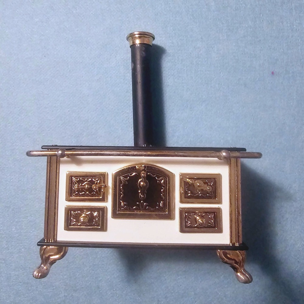 Vtg Bodo Hennig Dollhouse Miniature 1:12 Kitchen Range Stove White Gold Germany